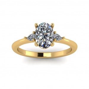 Three Stone Oval and Pear Engagement Ring 1.15Ctw