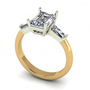 Three Stone Emerald and Taper Baguette Engagement Ring 2.10Ctw