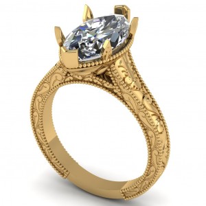 Marquise Tulip Milgrain Solitaire Engagement Ring 1.90Ctw