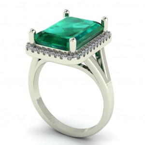 Big Emerald Halo Split Shank Engagement Ring