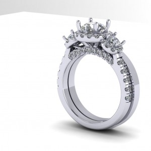 Three Stone Halo Round Cut Engagement Ring 1.80Ctw