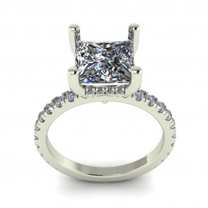 Princess Pave Hidden Halo Engagement Ring 3.35Ctw