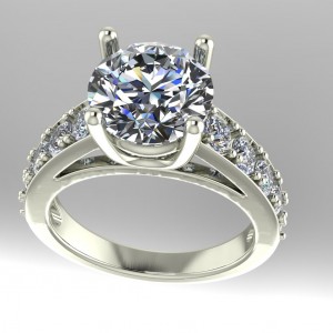 Round Basket Head Cathedral Taper Side Stone Engagement Ring 3.85Ctw