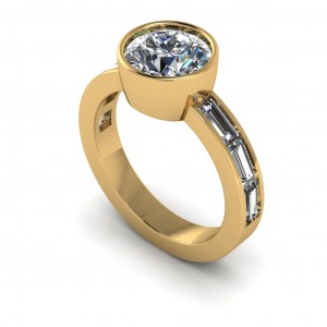 Round Bezel Baguette Channel Engagement Ring