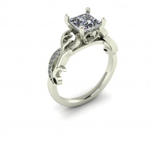 Princess Deer Side Stone Engagement Ring 1.10Ctw