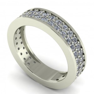 Diamond Round Cut 2 Row Anniversary Ring 1.10Ctw