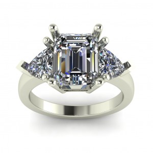 Three Stone Emerald and Trillion Engagement Ring 2.95Ctw