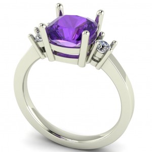 Three Stone Cushion Square and Round Engagement Ring 3Ctw