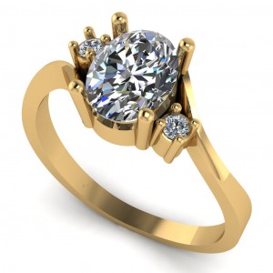 Three Stone Oval and Round Bypass Engagement Ring 1.25Ctw