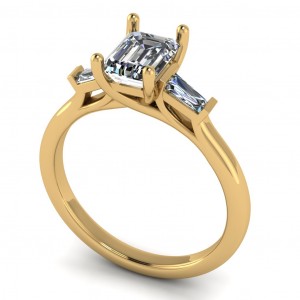 Three Stone Emerald and Taper Baguette Engagement Ring 1.80Ctw