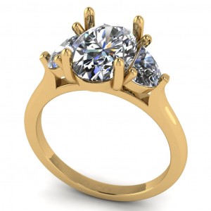 Three Stone Oval and Half Moon Engagement Ring 3.25Ctw