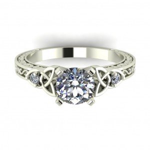 Three Stone Round Cut Celtic Engagement Ring 0.70Ctw