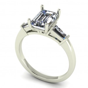 Three Stone Emerald and Taper Baguette Engagement Ring 1.95Ctw