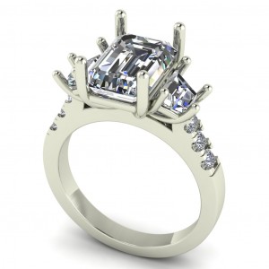 Three Stone Emerald and Trapezoid Engagement Ring 4Ctw