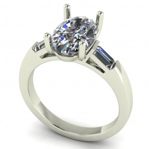 Three Stone Oval and Baguette Engagement Ring 2.20Ctw