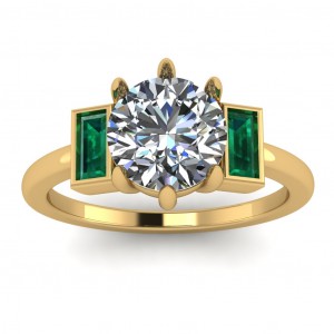 Three Stone Round and Baguette Engagement Ring 2.15Ctw