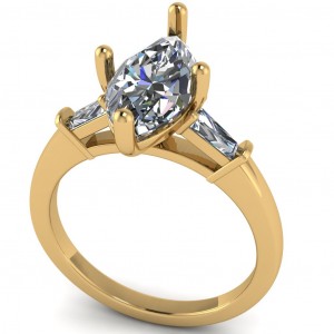 Three Stone Marquise and Taper Baguette Engagement Ring 2.05Ctw