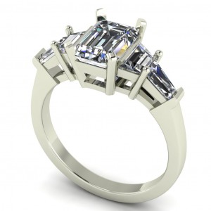 Five Stone Emerald, Trapezoid and Taper Baguette Engagement Ring 2.90Ctw