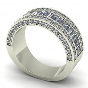 Diamond Baguette and Round Anniversary Ring with Side Stones 3Ctw
