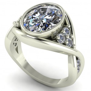 Oval Bezel Twist Side Stone Engagement Ring 3.55Ctw