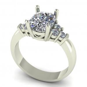 Cushion Triplet Round Cut Side Stone Stone Engagement Ring 4.75Ctw