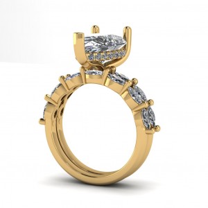 Pear Hidden Halo Marquise Single Shared Prong Engagement Ring 3.90Ctw