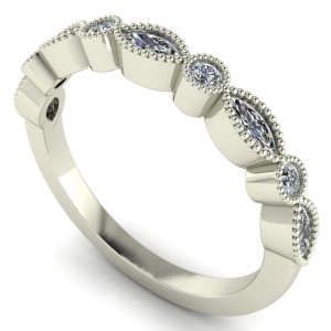 Diamond Marquise and Round Anniversary Ring with Milgrain 0.30Ctw