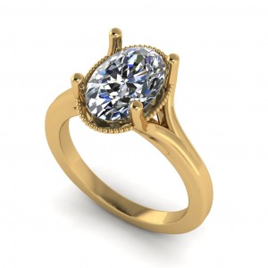 Oval Solitaire Split Shank Milgrain Engagement Ring 1.75Ctw