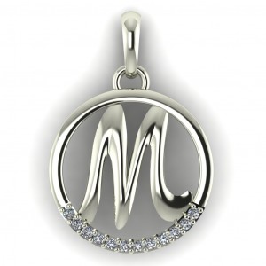 Diamond Initial Circle Letter M 0.075Ctw