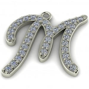 Diamond Initial Script Letter M 0.45Ctw