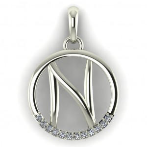 Diamond Initial Circle Letter N 0.075Ctw