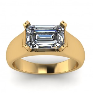 East West Emerald Solitaire Wide Engagement Ring 1.65Ctw