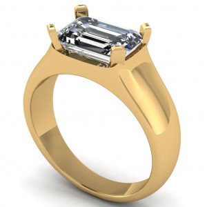 East West Emerald Solitaire Wide Engagement Ring 1.65Ctw