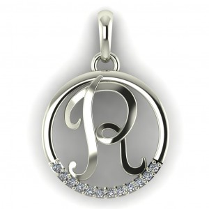 Diamond Initial Circle Letter R 0.075Ctw