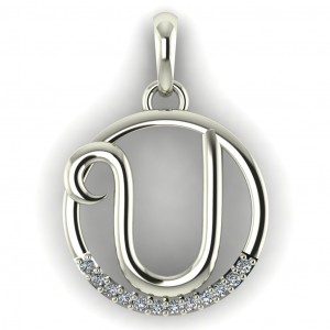 Diamond Initial Circle Letter U 0.075Ctw