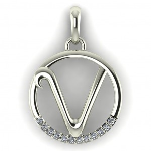 Diamond Initial Circle Letter V 0.075Ctw