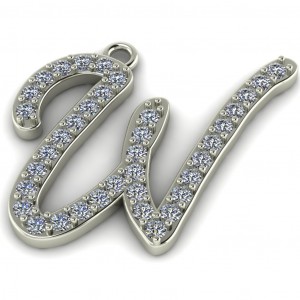 Diamond Initial Script Letter W 0.45Ctw