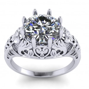 Round Solitaire Flower Heart Filigree Engagement Ring 1.60Ctw