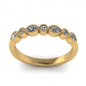 Diamond Marquise and Round Anniversary Ring with Milgrain 0.25Ctw