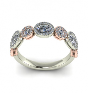 Diamond Anniversary Ring with Oval and Round Halo 1.05Ctw
