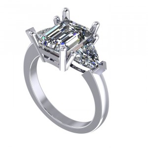 Three Stone Emerald and Trillion Engagement Ring 2.95Ctw