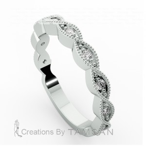 Diamond Round Cut Anniversary Ring with Milgrain 0.15Ctw