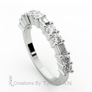 Diamond Baguette and Round Anniversary Ring 0.75Ctw