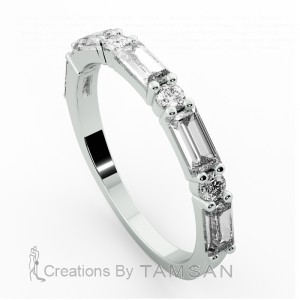 Diamond Baguette and Round Anniversary Ring 0.80Ctw