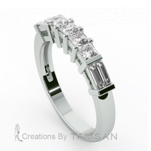 Diamond Princess and Baguette Anniversary Ring 0.60Ctw