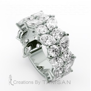 Diamond Marquise and Round 2 Row Anniversary Ring 6.10Ctw