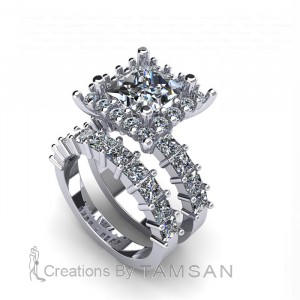 Princess Halo Diamond Bridal Set 4.60Ctw