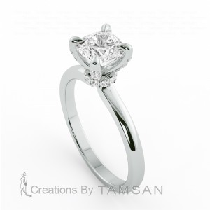 Cushion Hidden Halo Engagement Ring with Prong Stone 1.10Ctw