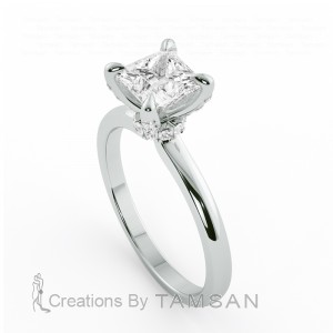 Princess Hidden Halo Engagement Ring with Prong Stone 1.15Ctw