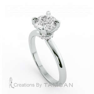 Round Hidden Halo Engagement Ring with Prong Stone 1.15Ctw